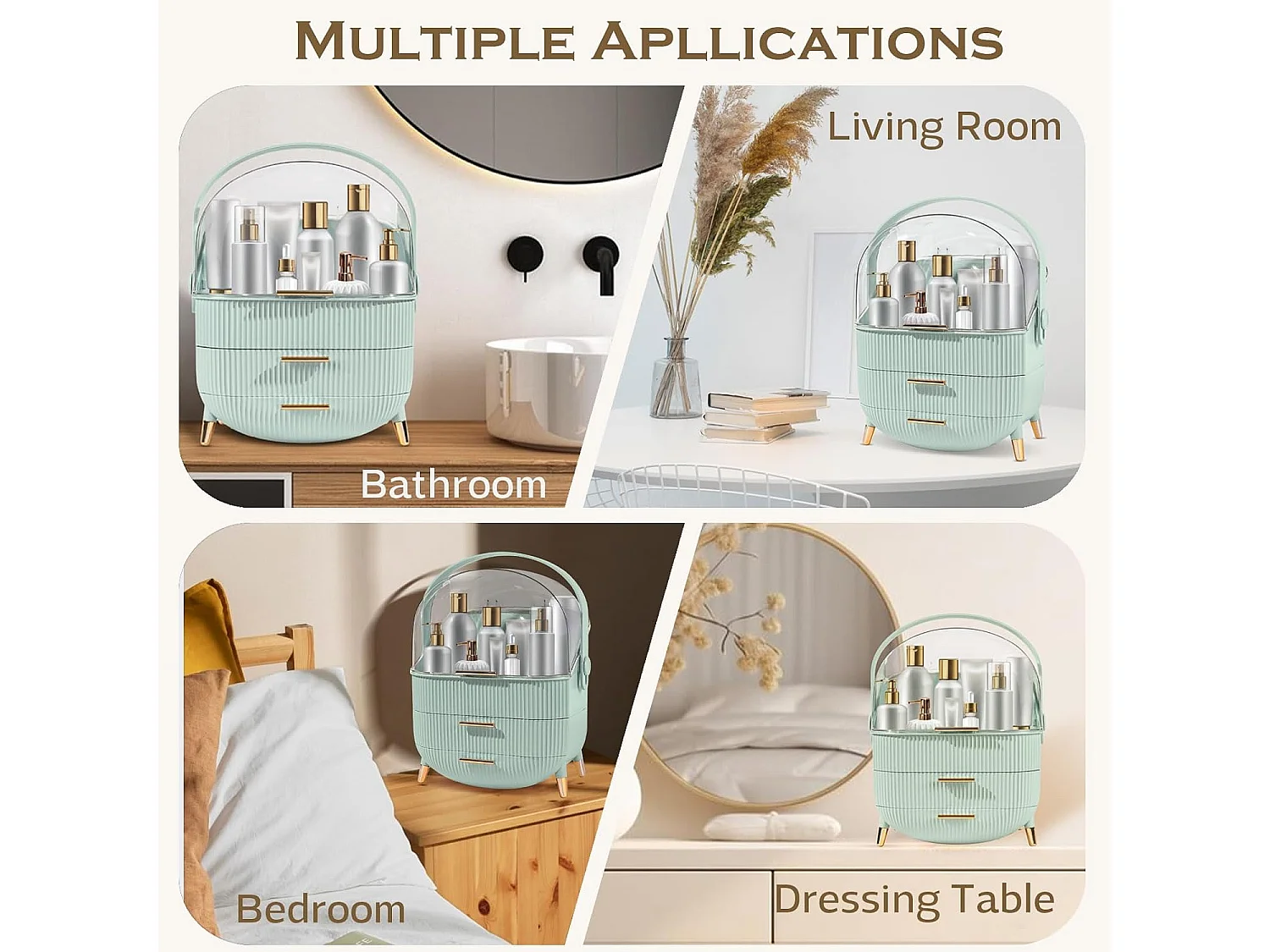 ZMH Boîte de rangement de bureau à tiroirs multiples boîte de rangement cosmétique vert clair 29 x 19 x 38 cm