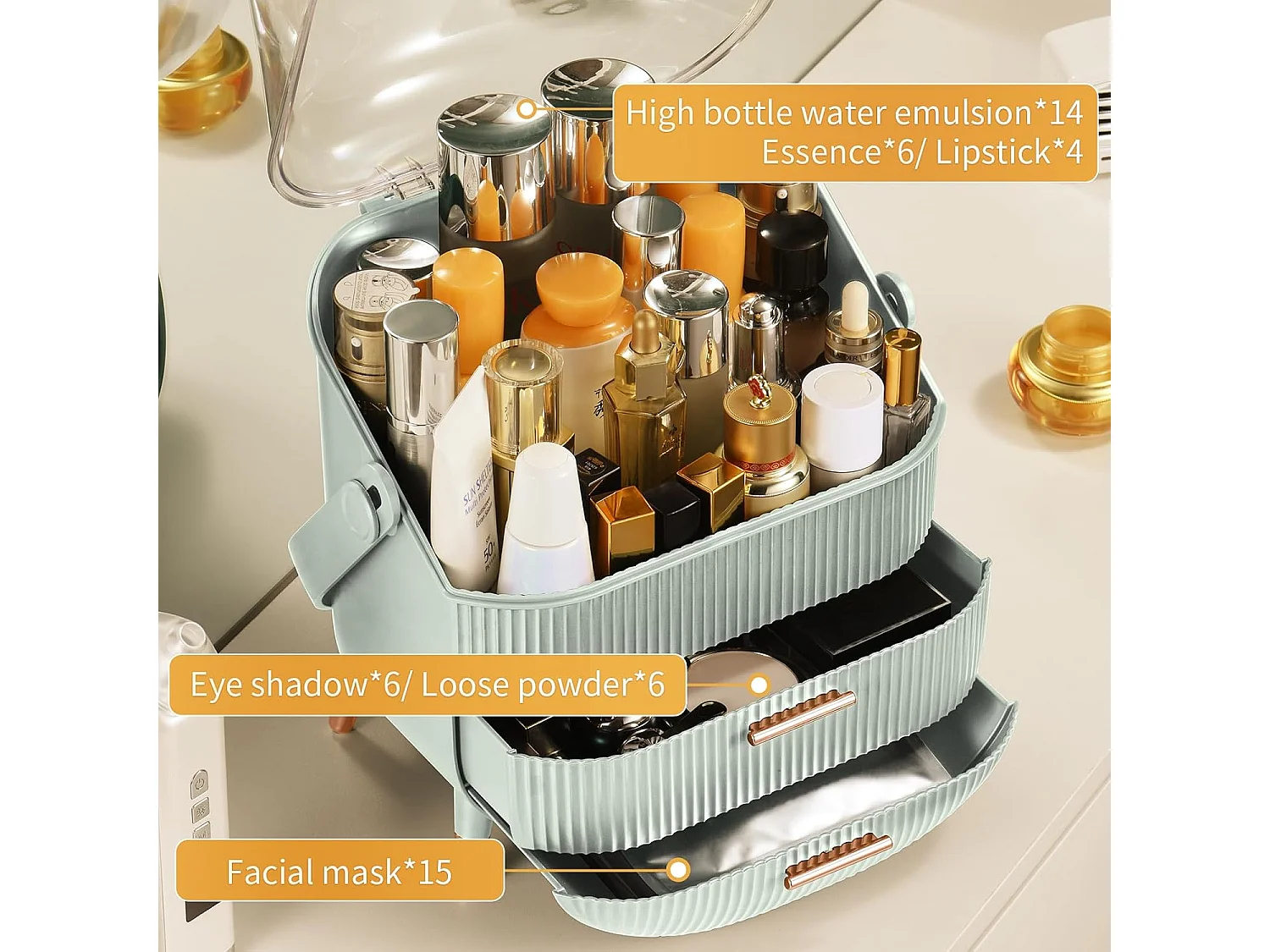 ZMH Boîte de rangement de bureau à tiroirs multiples boîte de rangement cosmétique vert clair 29 x 19 x 38 cm