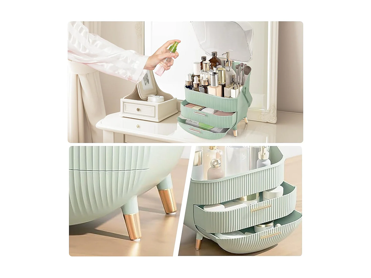 ZMH Boîte de rangement de bureau à tiroirs multiples boîte de rangement cosmétique vert clair 29 x 19 x 38 cm