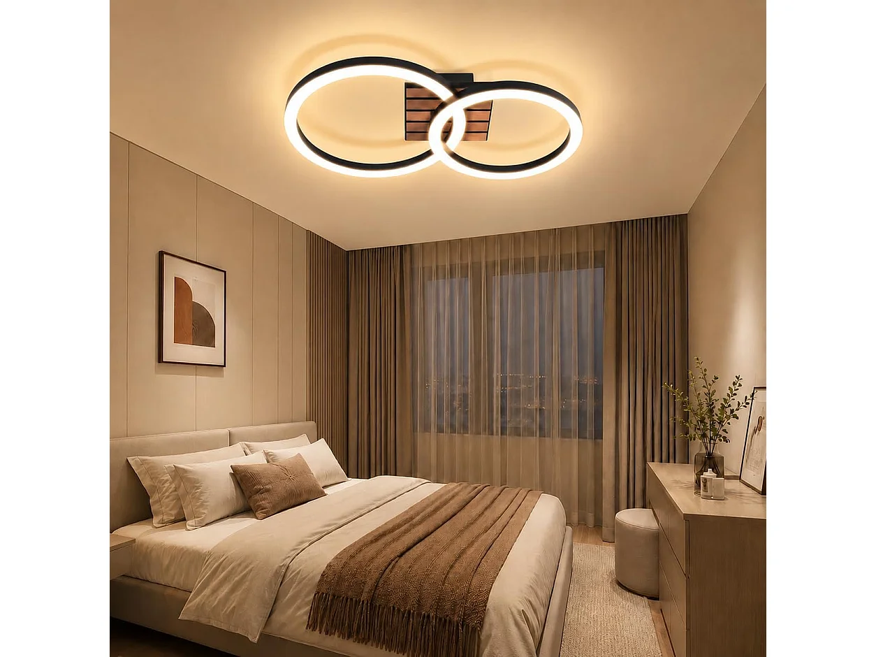 ZMH Plafonnier LED Design 2 Anneaux 14W Effet Bois 3000K Blanc Chaud 44cm Pour Salon Chambre Cuisine Bureau