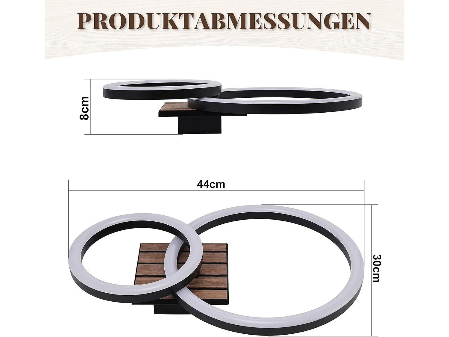 ZMH Plafonnier LED Design 2 Anneaux 14W Effet Bois 3000K Blanc Chaud 44cm Pour Salon Chambre Cuisine Bureau