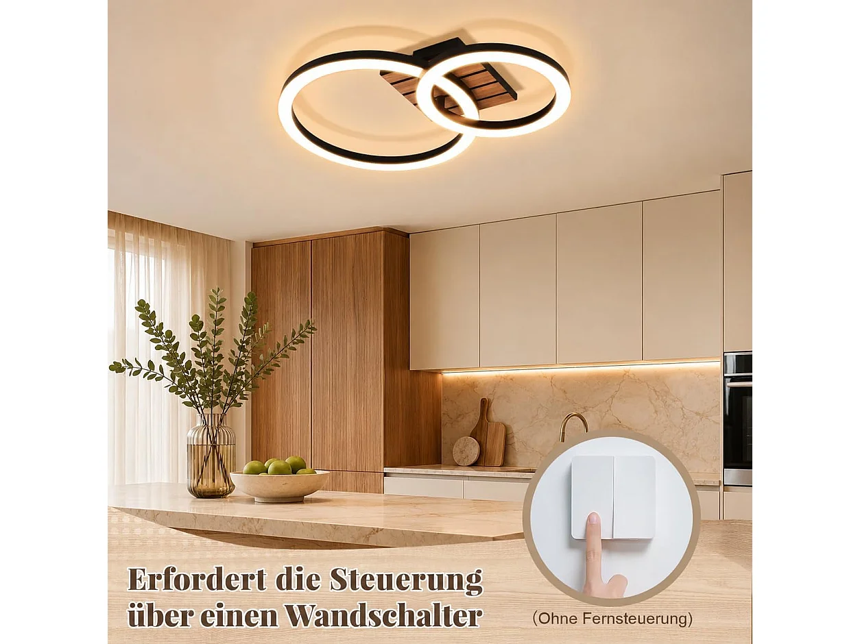 ZMH Plafonnier LED Design 2 Anneaux 14W Effet Bois 3000K Blanc Chaud 44cm Pour Salon Chambre Cuisine Bureau