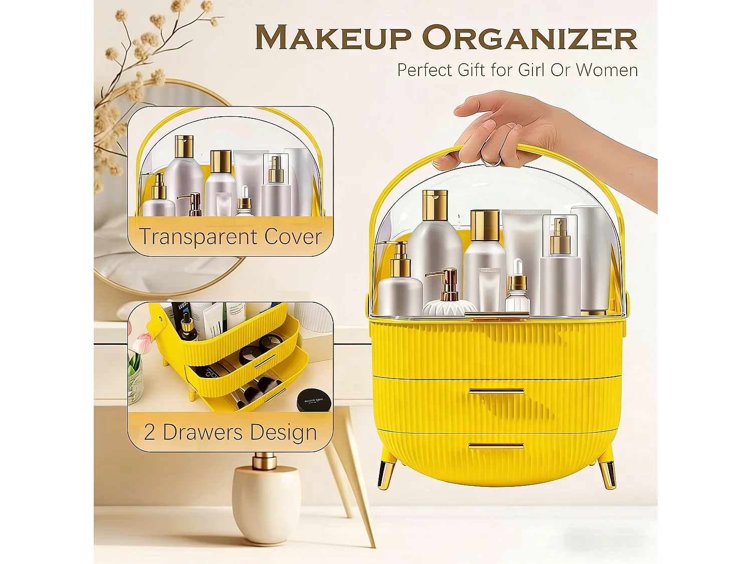ZMH Boîte de rangement de bureau à tiroirs multiples boîte de rangement cosmétique doré 29 x 19 x 38 cm