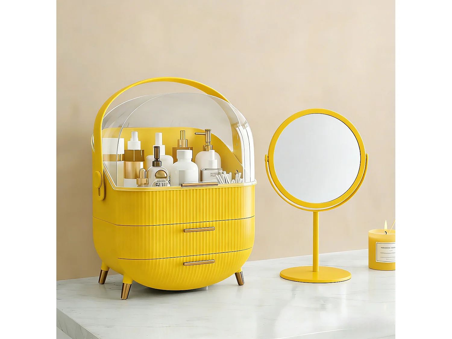 ZMH Boîte de rangement de bureau à tiroirs multiples boîte de rangement cosmétique doré 29 x 19 x 38 cm