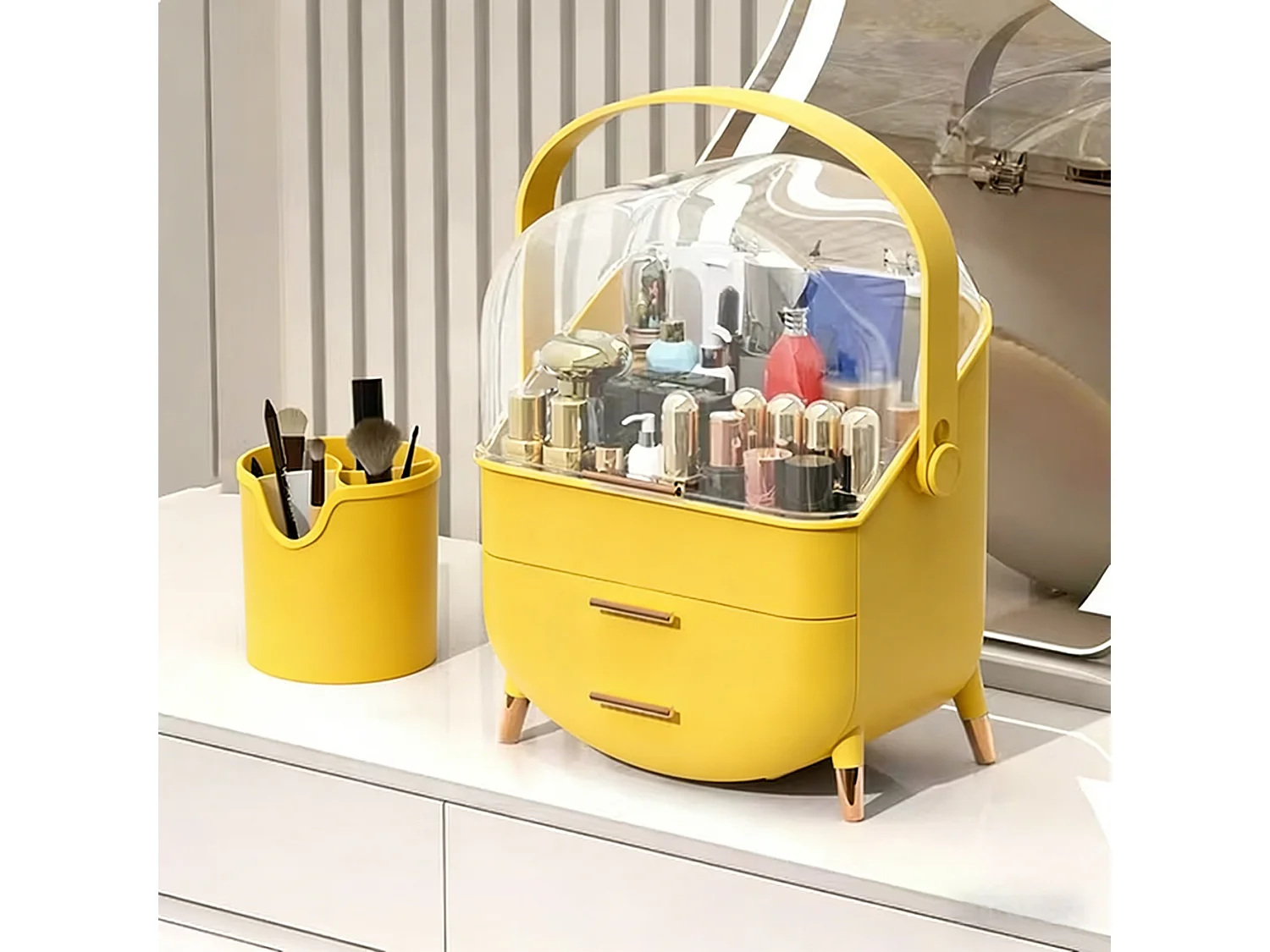 ZMH Boîte de rangement de bureau à tiroirs multiples boîte de rangement cosmétique doré 29 x 19 x 38 cm
