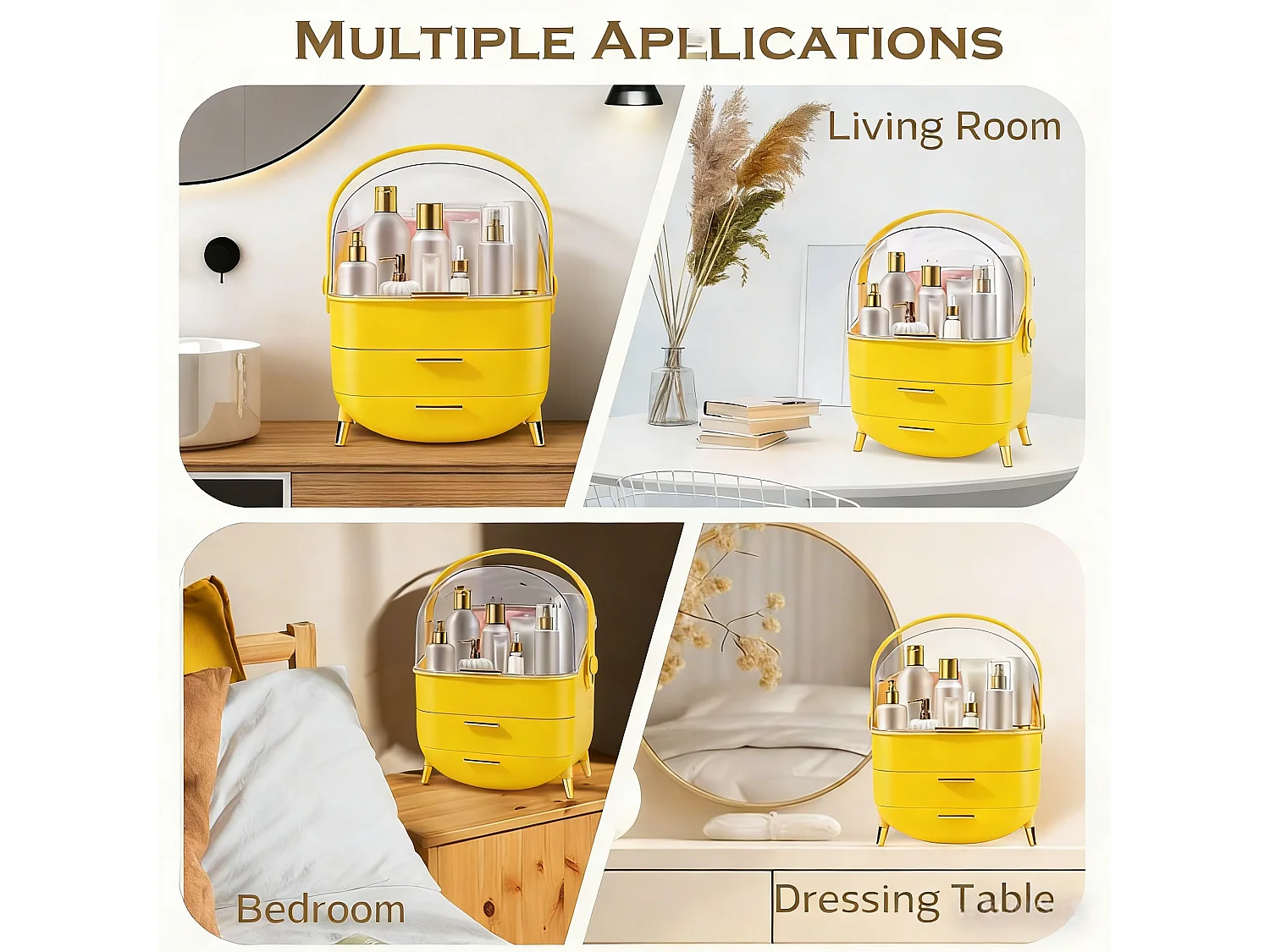 ZMH Boîte de rangement de bureau à tiroirs multiples boîte de rangement cosmétique doré 29 x 19 x 38 cm