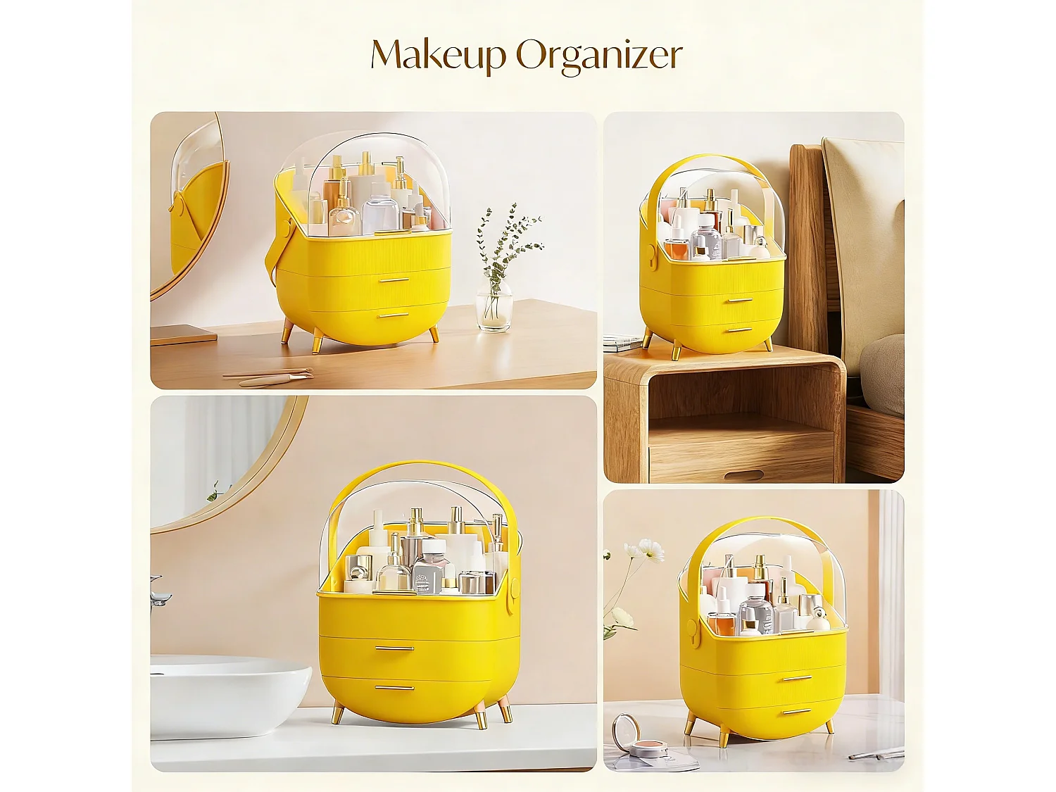 ZMH Boîte de rangement de bureau à tiroirs multiples boîte de rangement cosmétique doré 29 x 19 x 38 cm