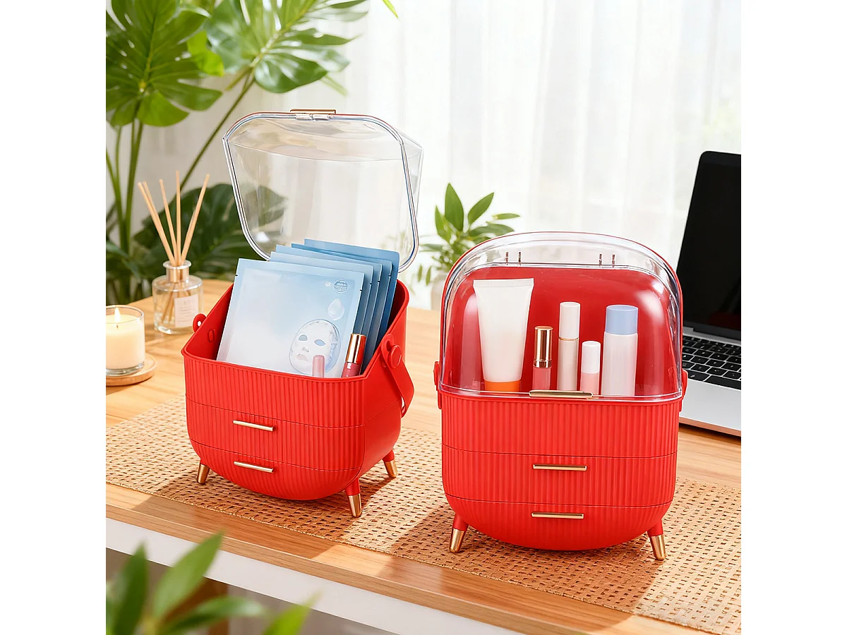 ZMH Boîte de rangement de bureau à tiroirs multiples boîte de rangement cosmétique rouge 29 x 19 x 38 cm