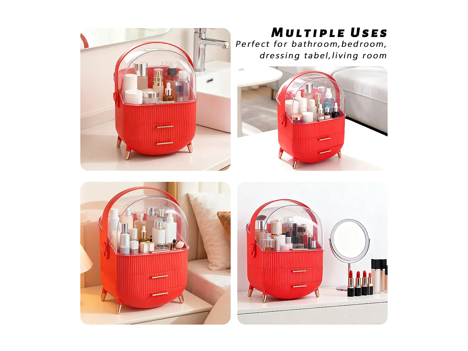ZMH Boîte de rangement de bureau à tiroirs multiples boîte de rangement cosmétique rouge 29 x 19 x 38 cm