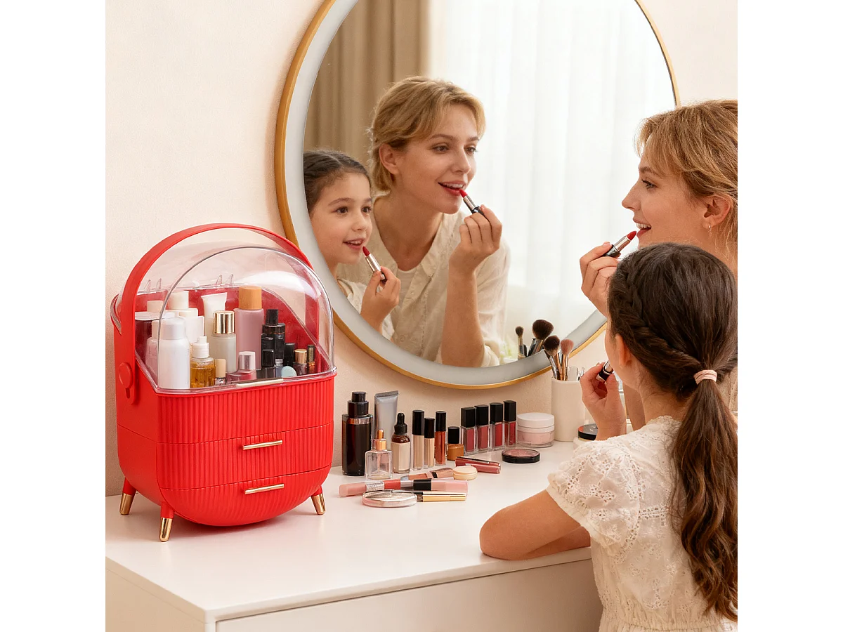 ZMH Boîte de rangement de bureau à tiroirs multiples boîte de rangement cosmétique rouge 29 x 19 x 38 cm