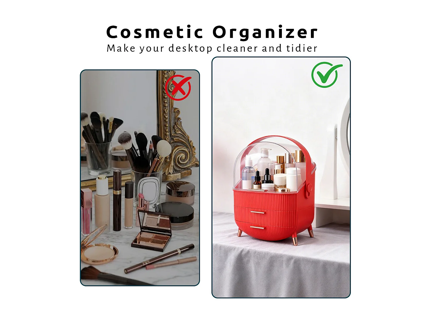 ZMH Boîte de rangement de bureau à tiroirs multiples boîte de rangement cosmétique rouge 29 x 19 x 38 cm