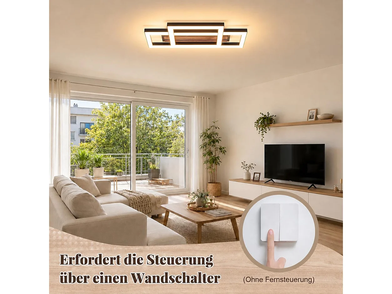 ZMH Plafonnier LED 14W Noir - Effet Bois 3000K Design Rectangulaire – D.34.5 x H.8 cm - Pour Cuisine Chambre Couloir Salon