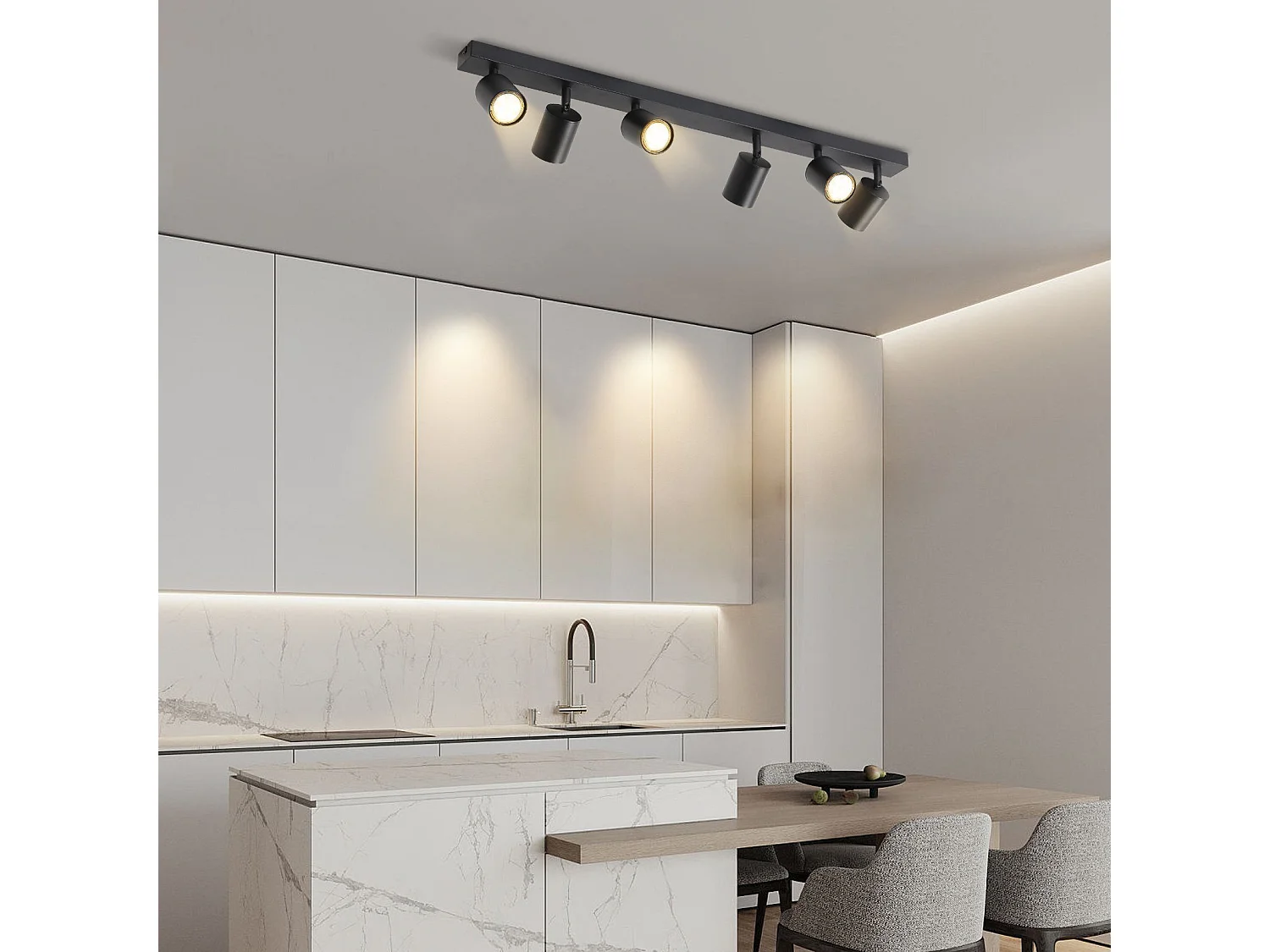 ZMH Plafonnier LED Noir - Luminaire de plafond moderne avec spots orientables à 360° design industriel parfait pour salon et chambre.