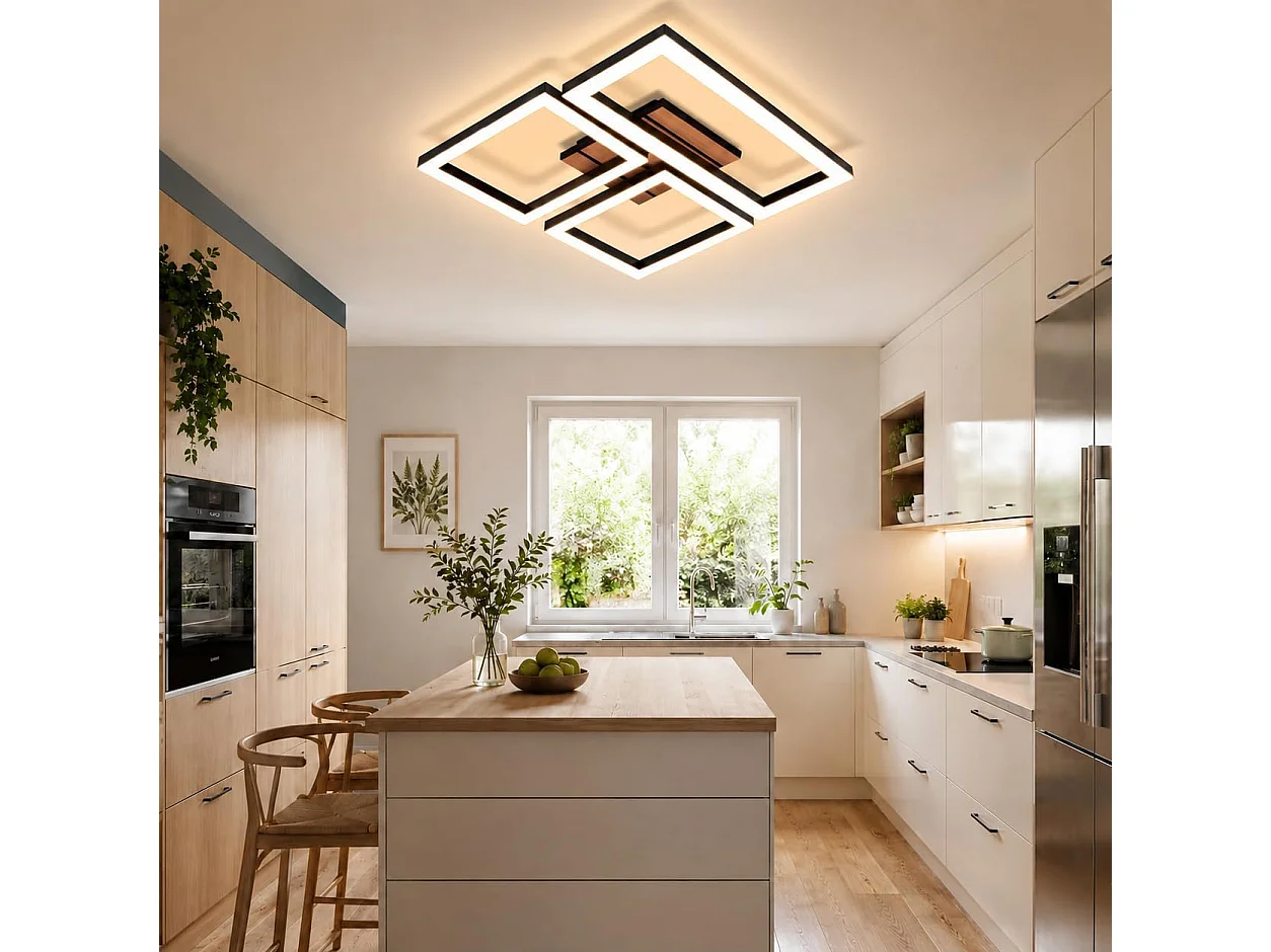 ZMH Plafonnier LED Noir 21W - Design Moderne Effet Bois 3000K – D.37 x H.6 cm - Pour Salon Cuisine Chambre Couloir