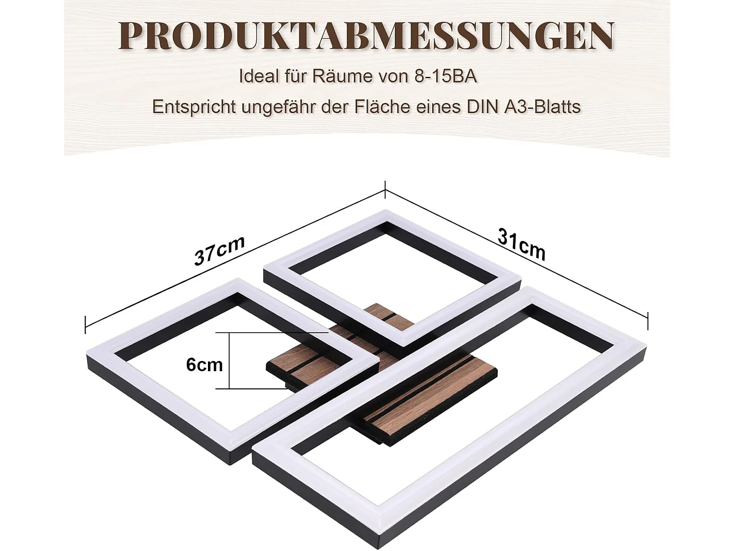ZMH Plafonnier LED Noir 21W - Design Moderne Effet Bois 3000K – D.37 x H.6 cm - Pour Salon Cuisine Chambre Couloir
