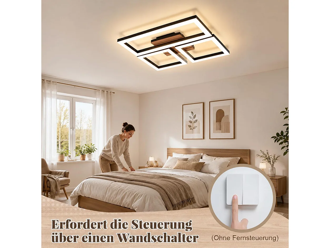 ZMH Plafonnier LED Noir 21W - Design Moderne Effet Bois 3000K – D.37 x H.6 cm - Pour Salon Cuisine Chambre Couloir