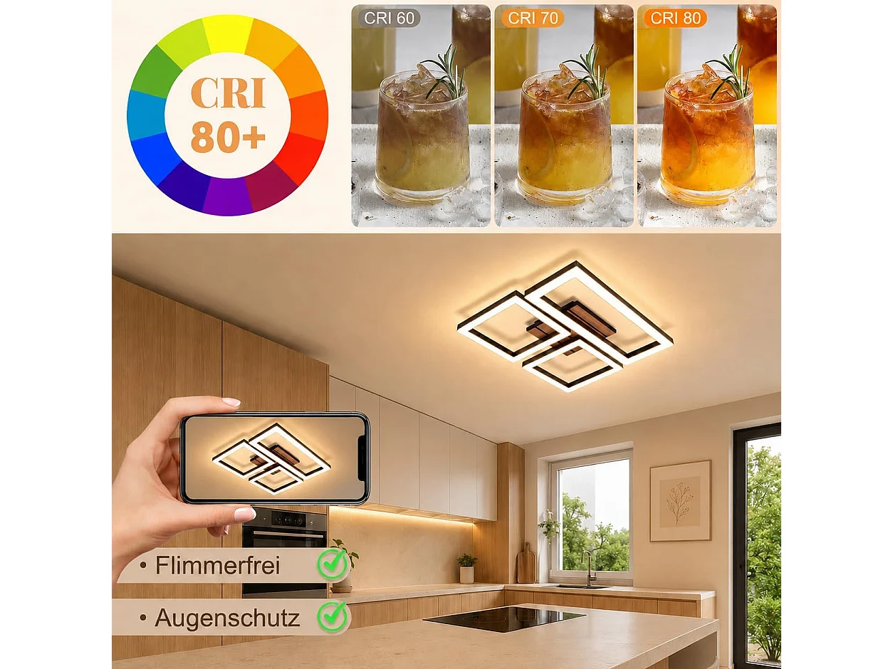 ZMH Plafonnier LED Noir 21W - Design Moderne Effet Bois 3000K – D.37 x H.6 cm - Pour Salon Cuisine Chambre Couloir