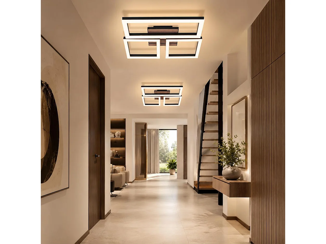 ZMH Plafonnier LED Noir 21W - Design Moderne Effet Bois 3000K – D.37 x H.6 cm - Pour Salon Cuisine Chambre Couloir