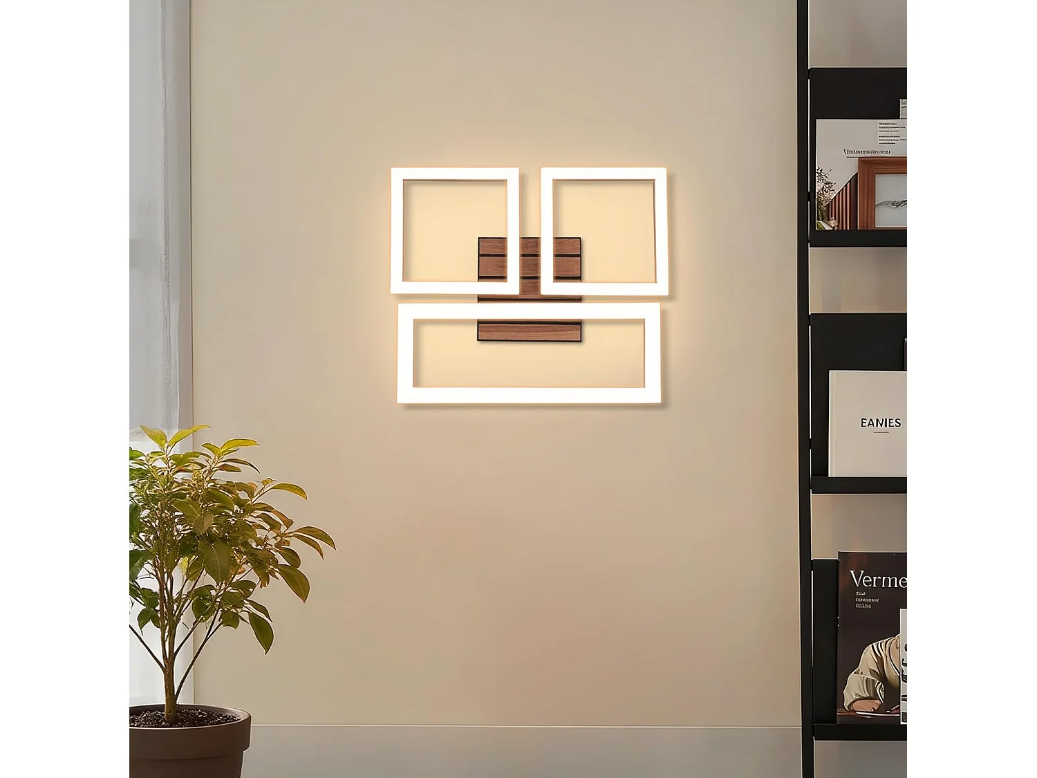 ZMH Plafonnier LED Noir 21W - Design Moderne Effet Bois 3000K – D.37 x H.6 cm - Pour Salon Cuisine Chambre Couloir