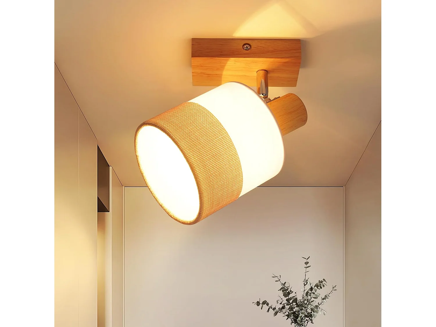 ZMH Spot plafond 1 flamme vintage – Luminaire en bois orientable 350° max 40W E14 (sans ampoule)