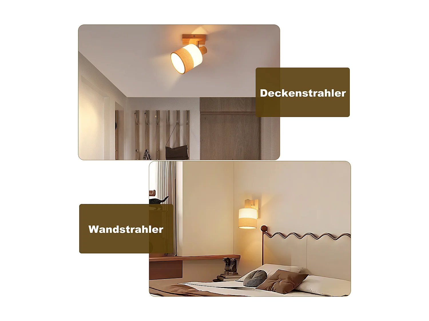 ZMH Spot plafond 1 flamme vintage – Luminaire en bois orientable 350° max 40W E14 (sans ampoule)