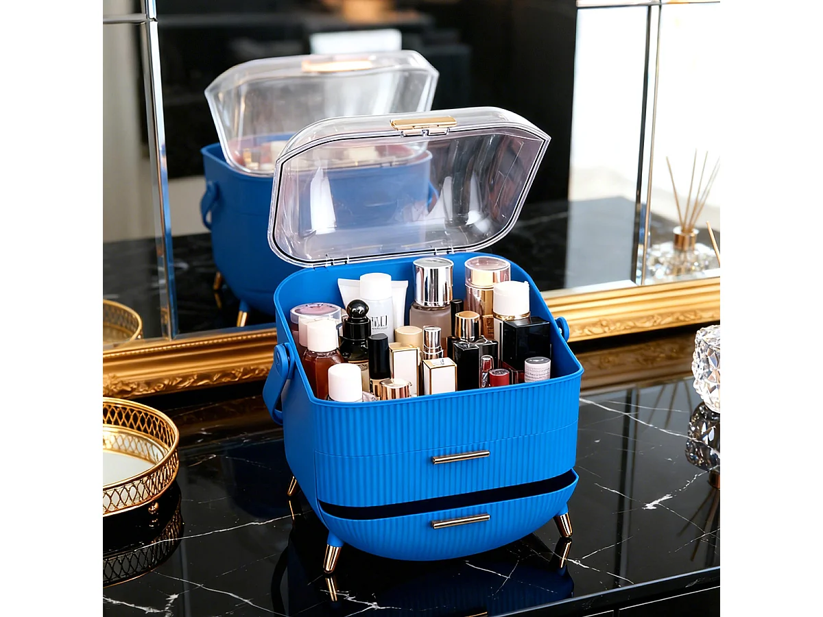 ZMH Boîte de rangement de bureau à tiroirs multiples boîte de rangement cosmétique bleu foncé 26 x 16 x 33 cm