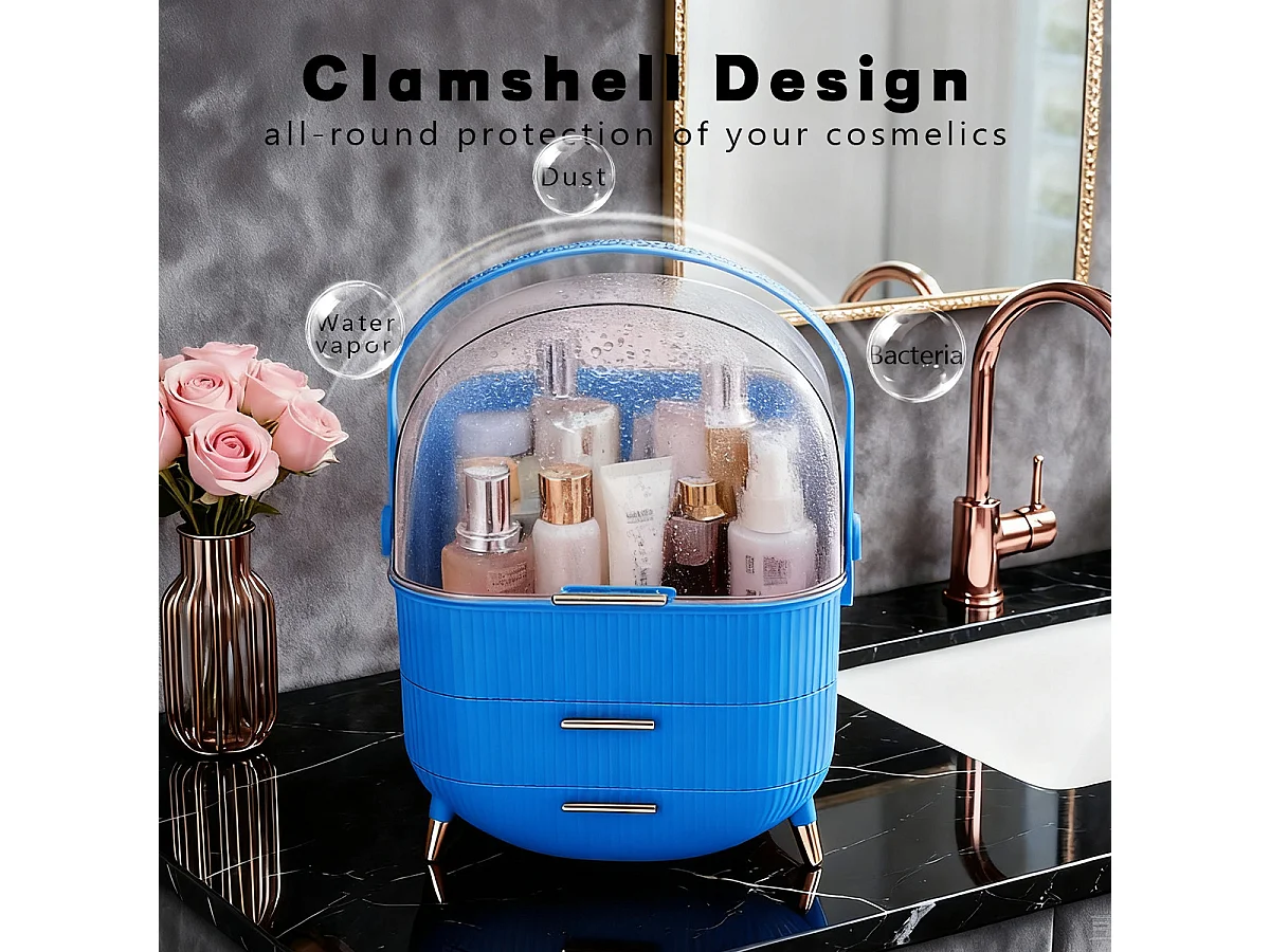 ZMH Boîte de rangement de bureau à tiroirs multiples boîte de rangement cosmétique bleu foncé 26 x 16 x 33 cm