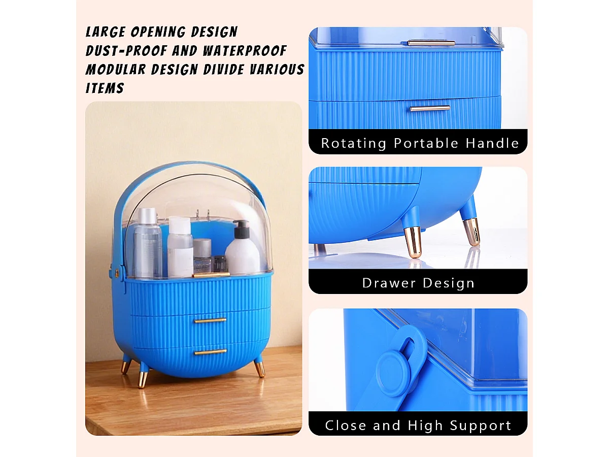 ZMH Boîte de rangement de bureau à tiroirs multiples boîte de rangement cosmétique bleu foncé 26 x 16 x 33 cm