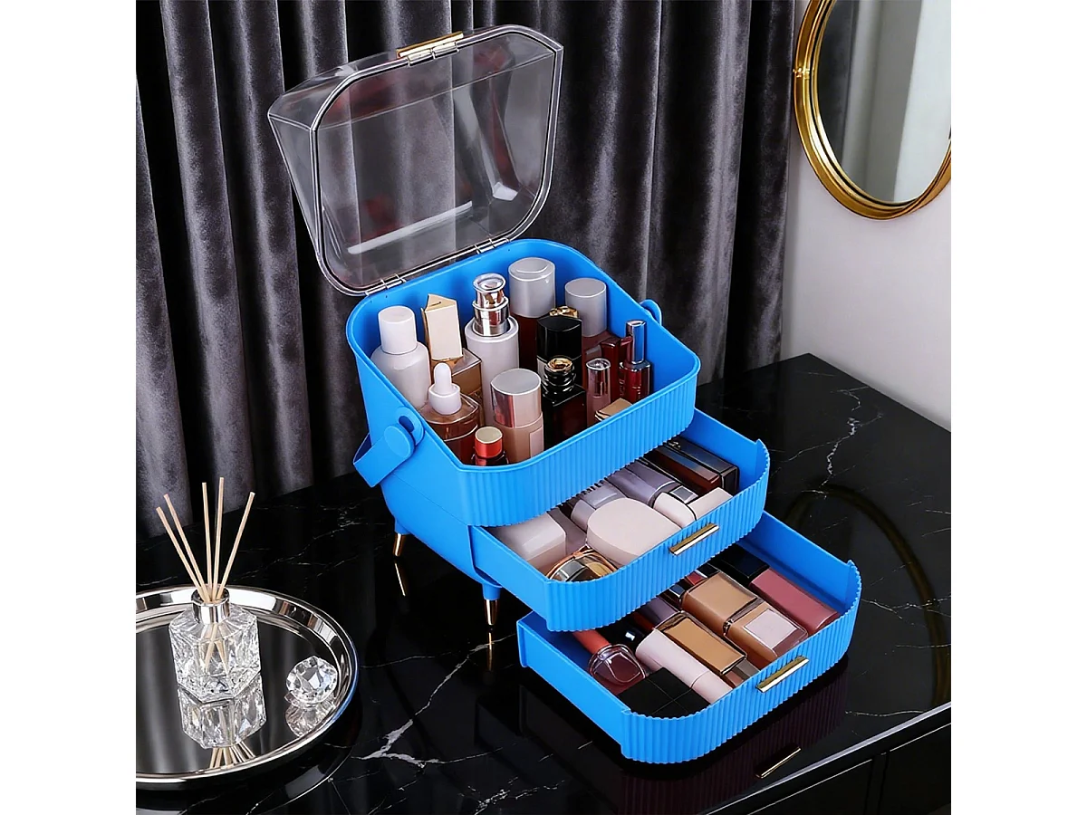 ZMH Boîte de rangement de bureau à tiroirs multiples boîte de rangement cosmétique bleu foncé 26 x 16 x 33 cm