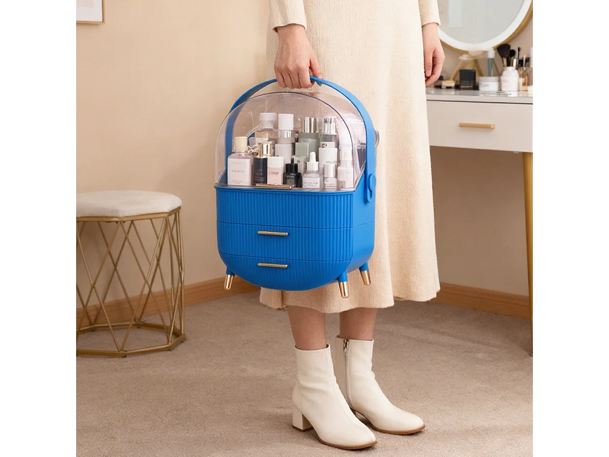 ZMH Boîte de rangement de bureau à tiroirs multiples boîte de rangement cosmétique bleu foncé 26 x 16 x 33 cm