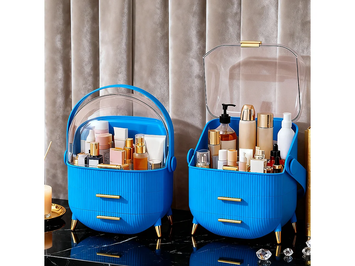 ZMH Boîte de rangement de bureau à tiroirs multiples boîte de rangement cosmétique bleu foncé 26 x 16 x 33 cm