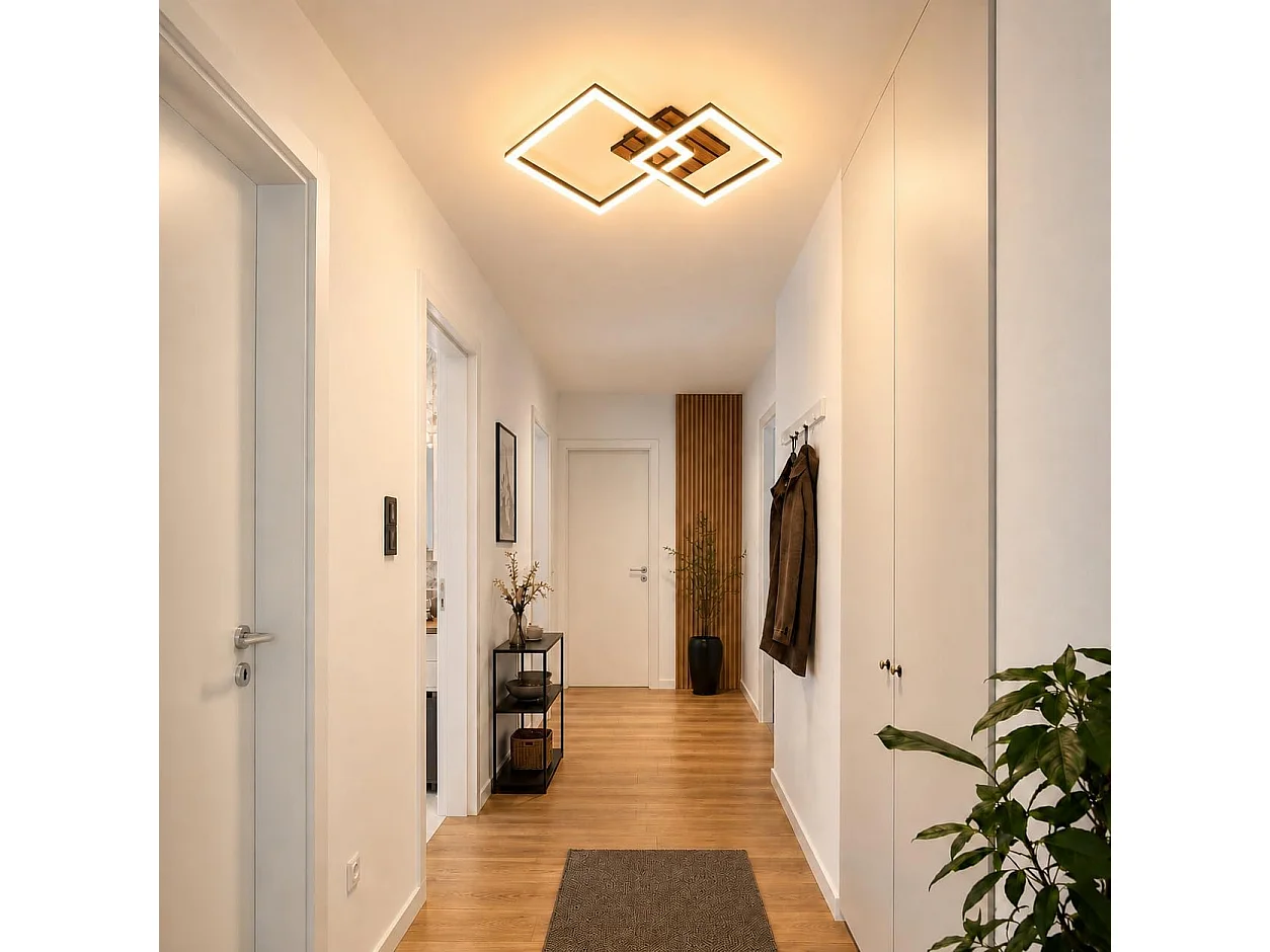 ZMH Plafonnier LED 14W Noir - Design Moderne Effet Bois 3000K – D.31.5 x H.8 cm - Pour Salon Cuisine Chambre Couloir