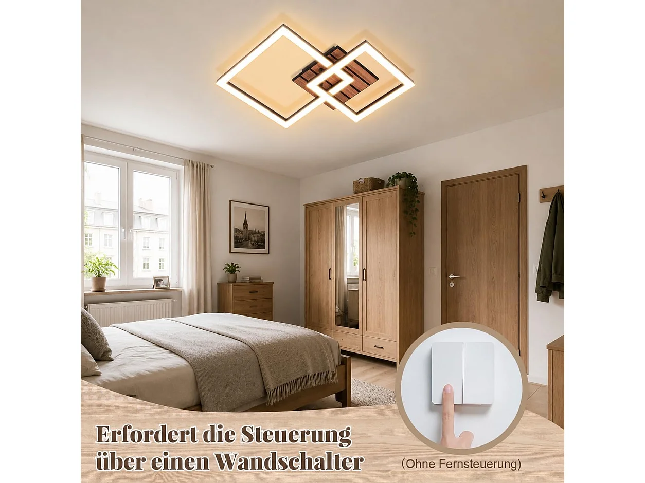 ZMH Plafonnier LED 14W Noir - Design Moderne Effet Bois 3000K – D.31.5 x H.8 cm - Pour Salon Cuisine Chambre Couloir