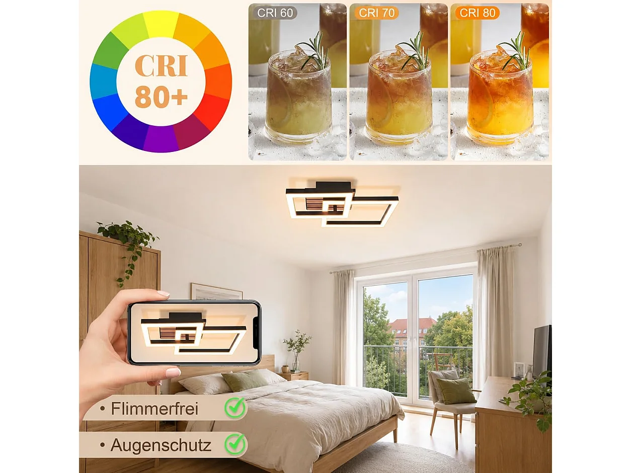 ZMH Plafonnier LED 14W Noir - Design Moderne Effet Bois 3000K – D.31.5 x H.8 cm - Pour Salon Cuisine Chambre Couloir