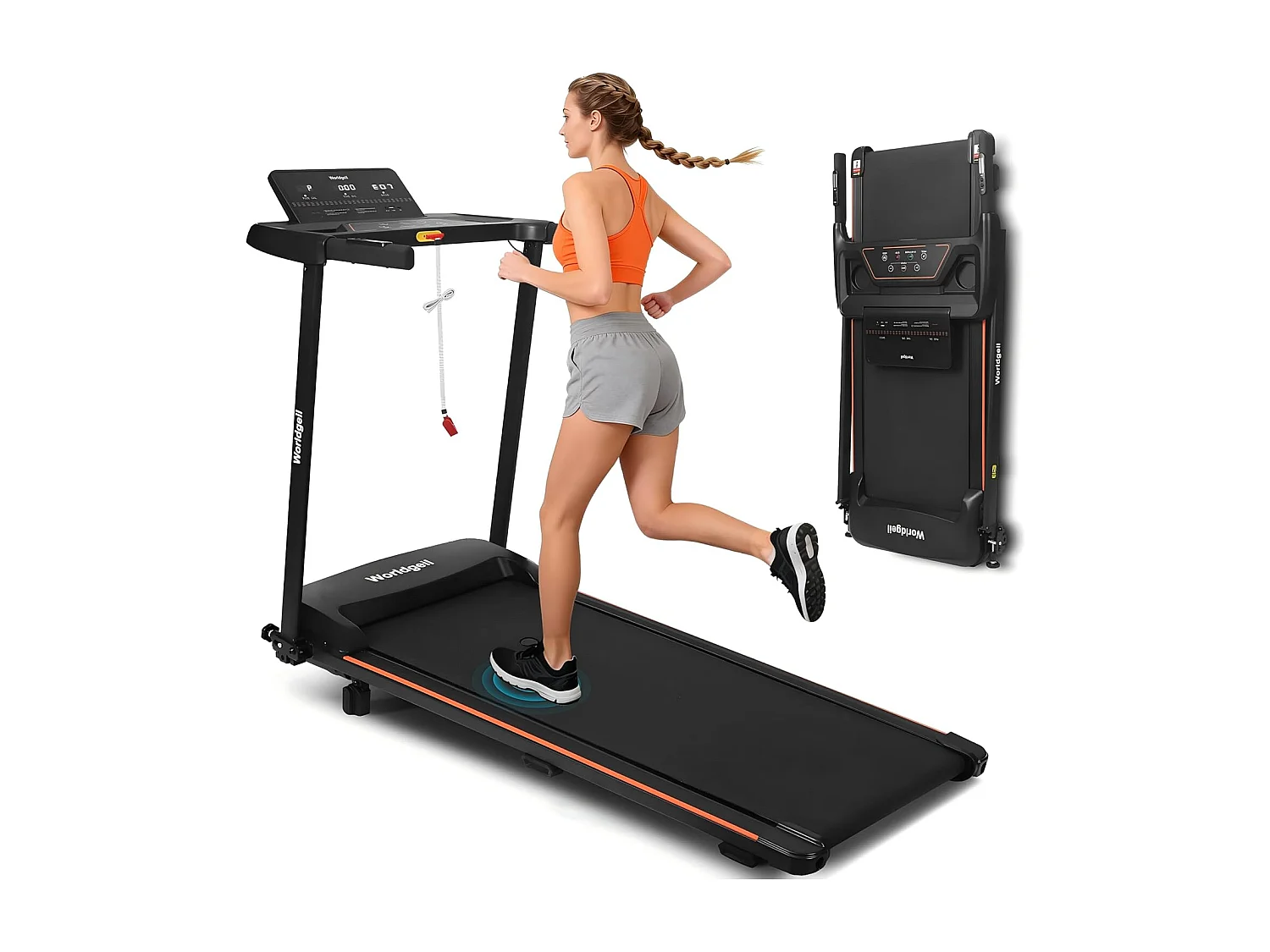 ZMH Tapis de course à domicile tapis de course pliable écran LED et barres d'appui bouton de mesure de la fréquence cardiaque vitesse maximale 14 km/h