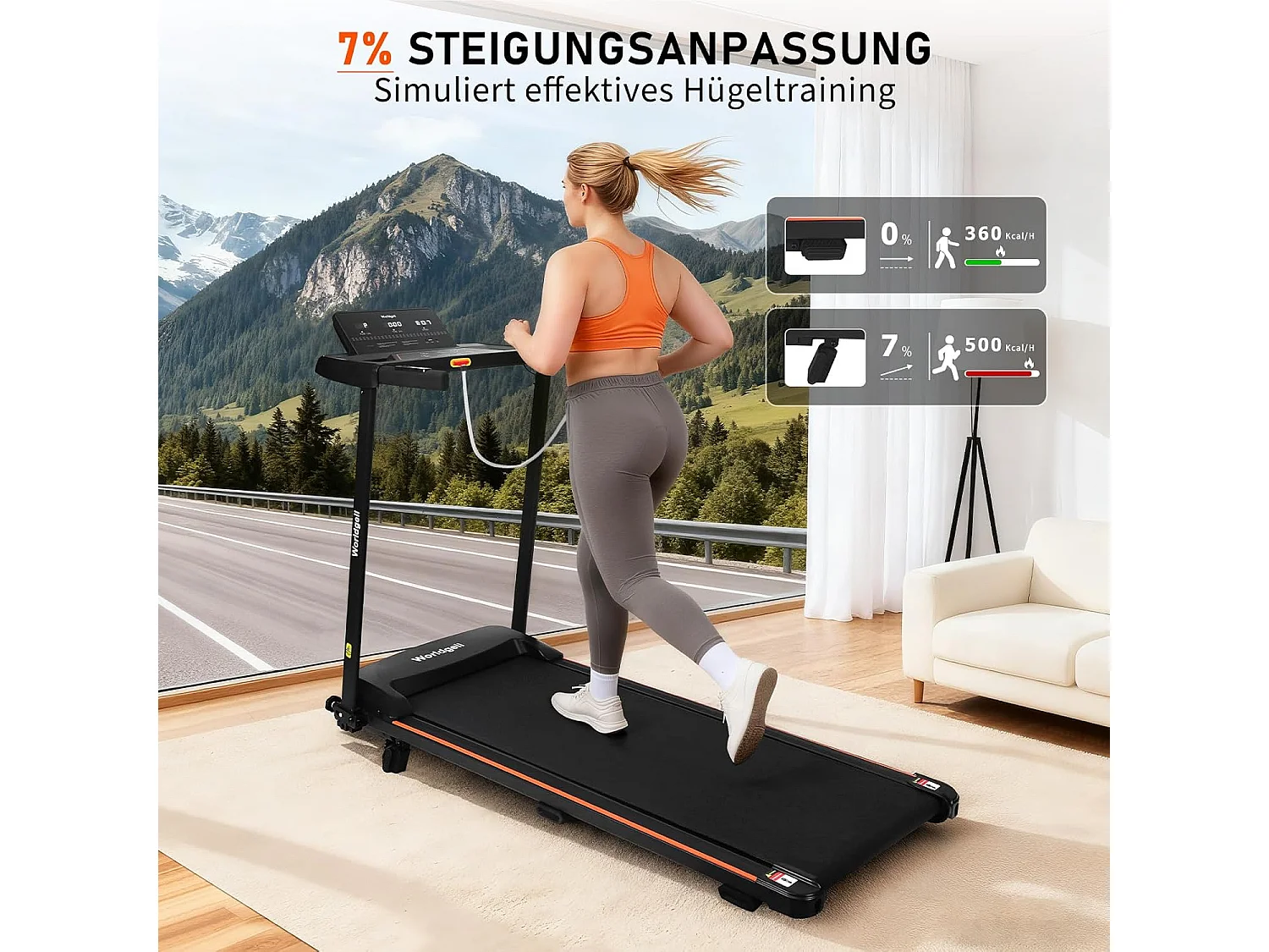 ZMH Tapis de course à domicile tapis de course pliable écran LED et barres d'appui bouton de mesure de la fréquence cardiaque vitesse maximale 14 km/h