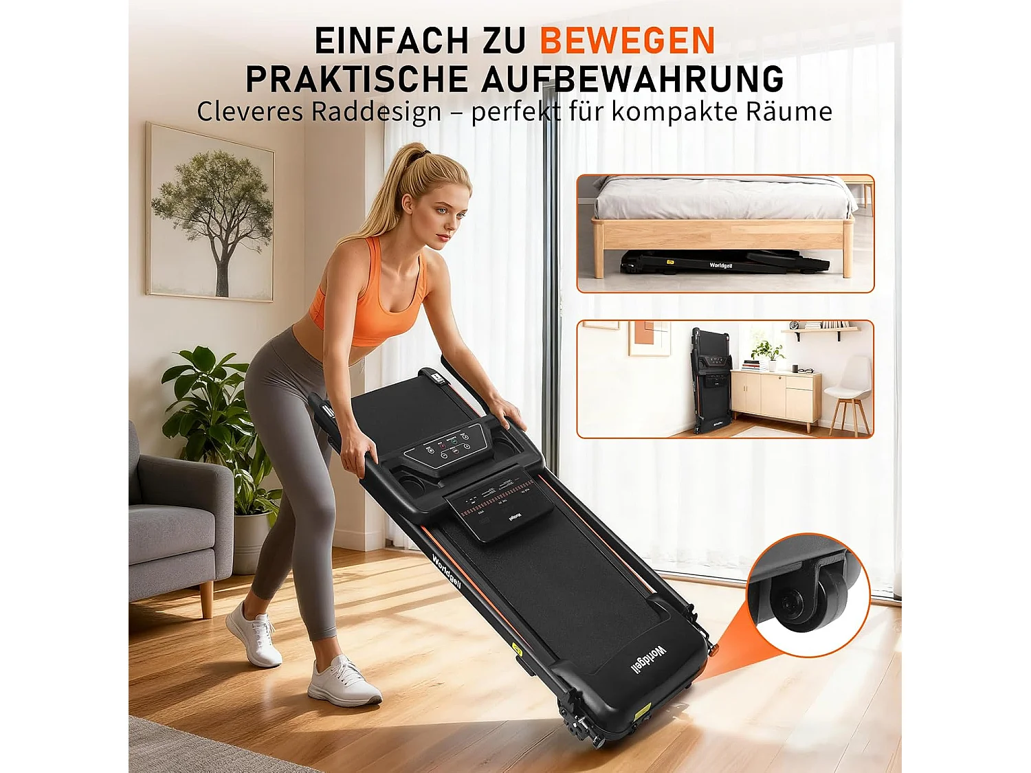 ZMH Tapis de course à domicile tapis de course pliable écran LED et barres d'appui bouton de mesure de la fréquence cardiaque vitesse maximale 14 km/h