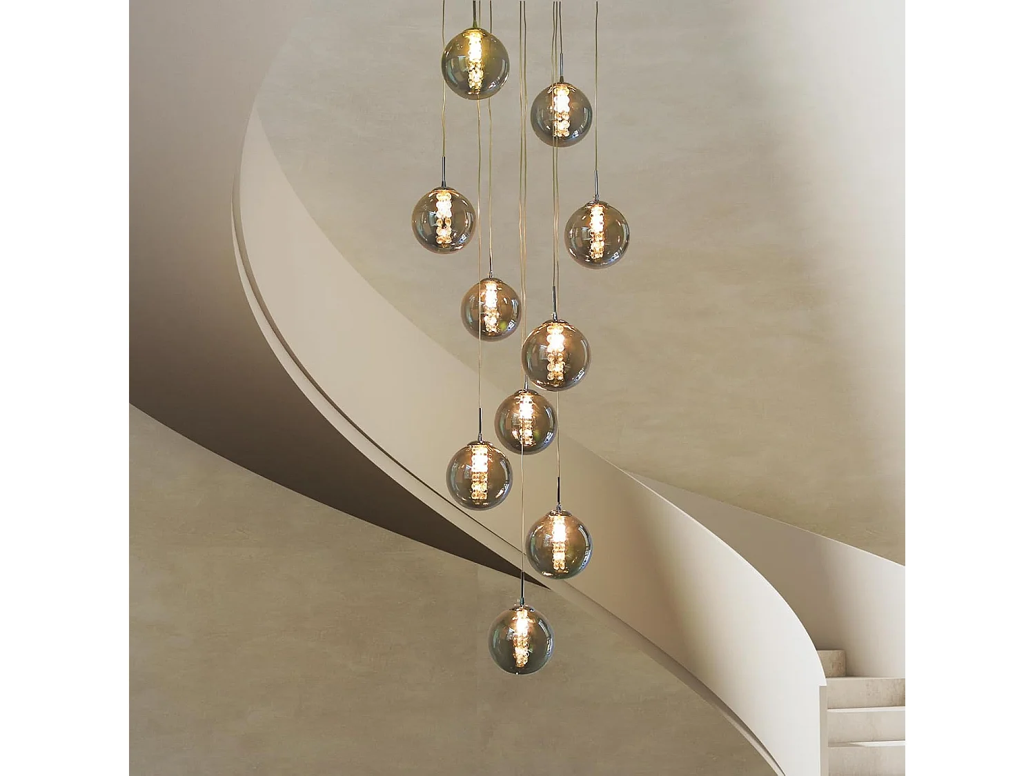 ZMH Suspension Lustre salle à manger 10 lumières Cristal gris réglable en hauteur