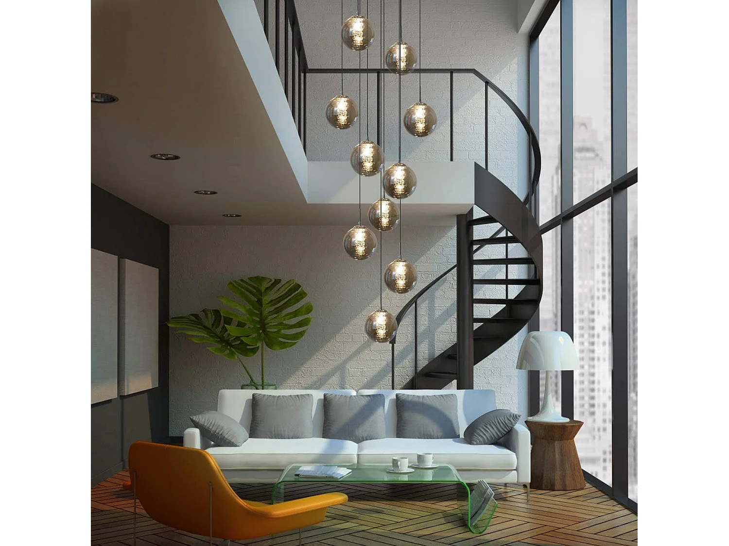 ZMH Suspension Lustre salle à manger 10 lumières Cristal gris réglable en hauteur