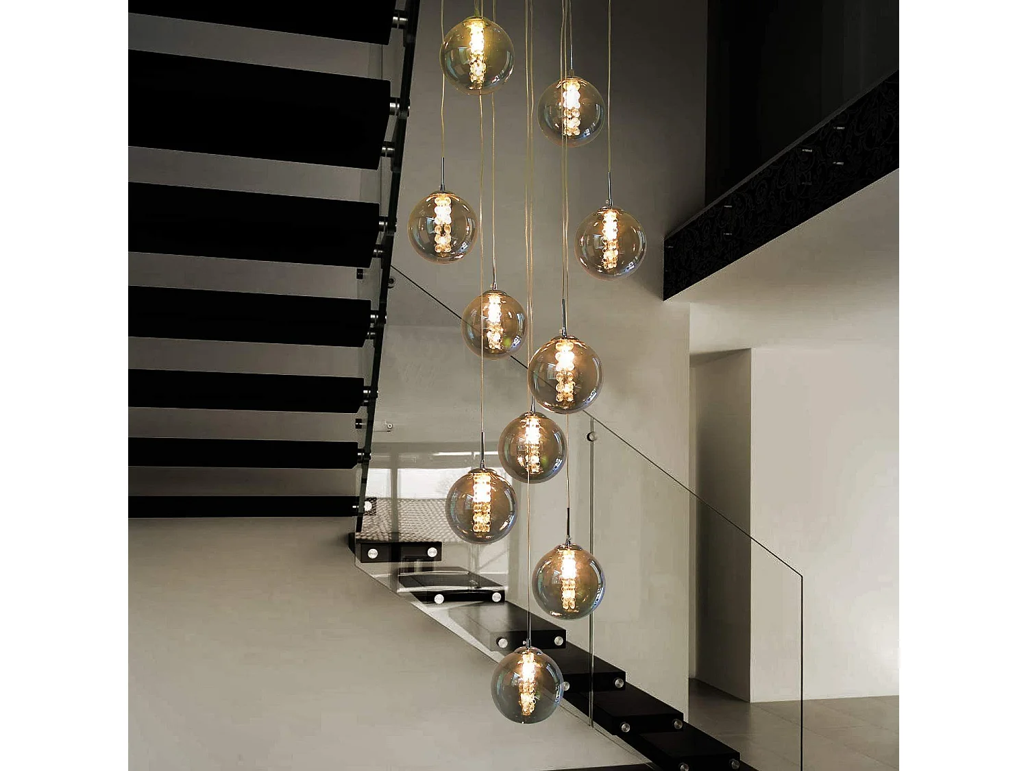 ZMH Suspension Lustre salle à manger 10 lumières Cristal gris réglable en hauteur