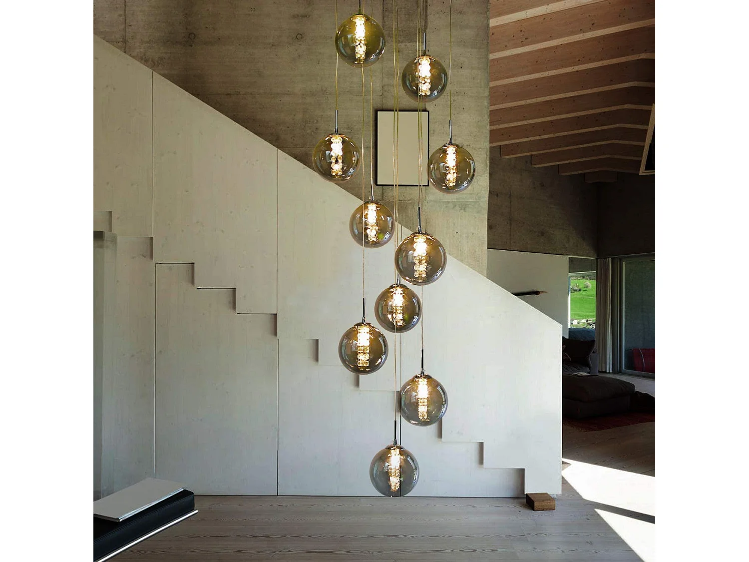ZMH Suspension Lustre salle à manger 10 lumières Cristal gris réglable en hauteur