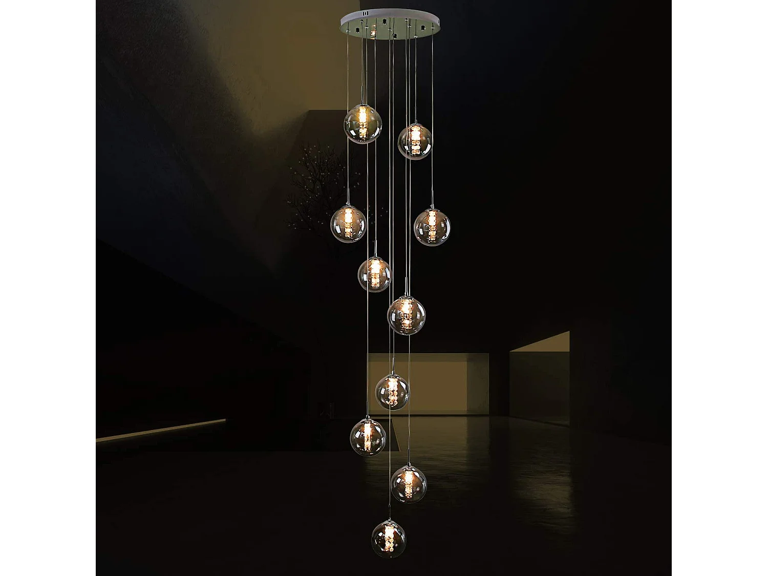 ZMH Suspension Lustre salle à manger 10 lumières Cristal gris réglable en hauteur