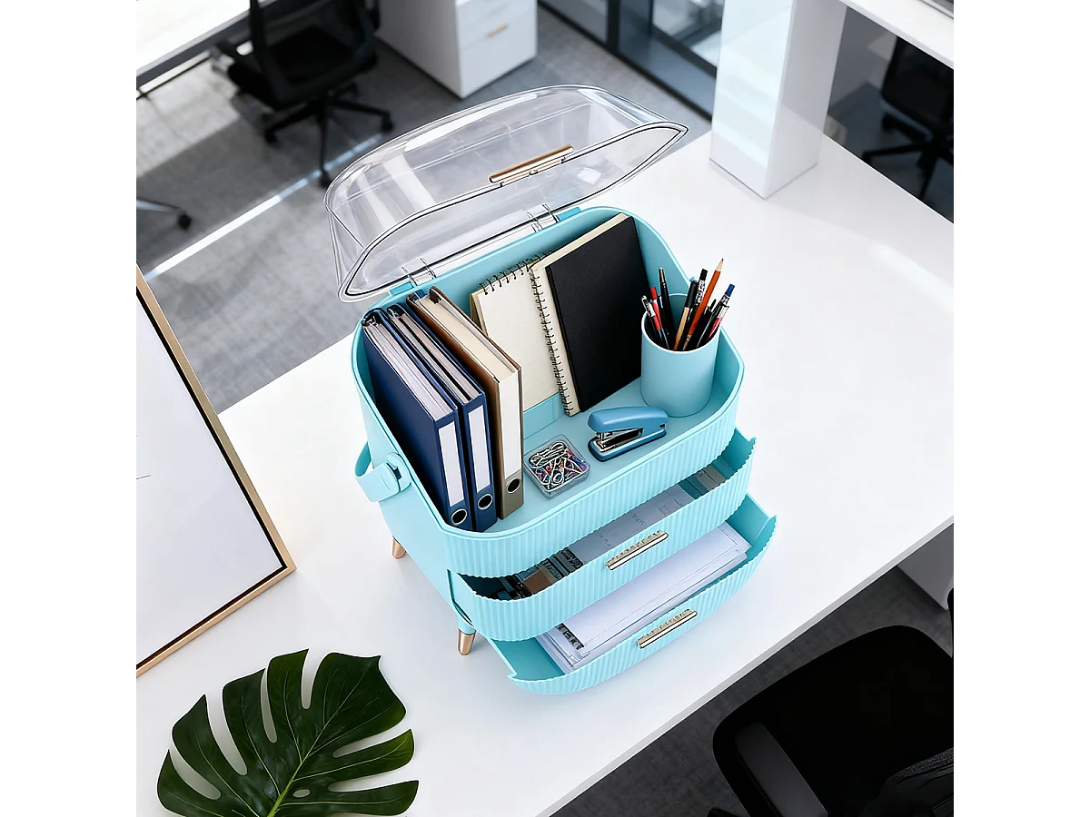 ZMH Boîte de rangement de bureau à tiroirs multiples boîte de rangement cosmétique bleu clair 29 x 19 x 38 cm