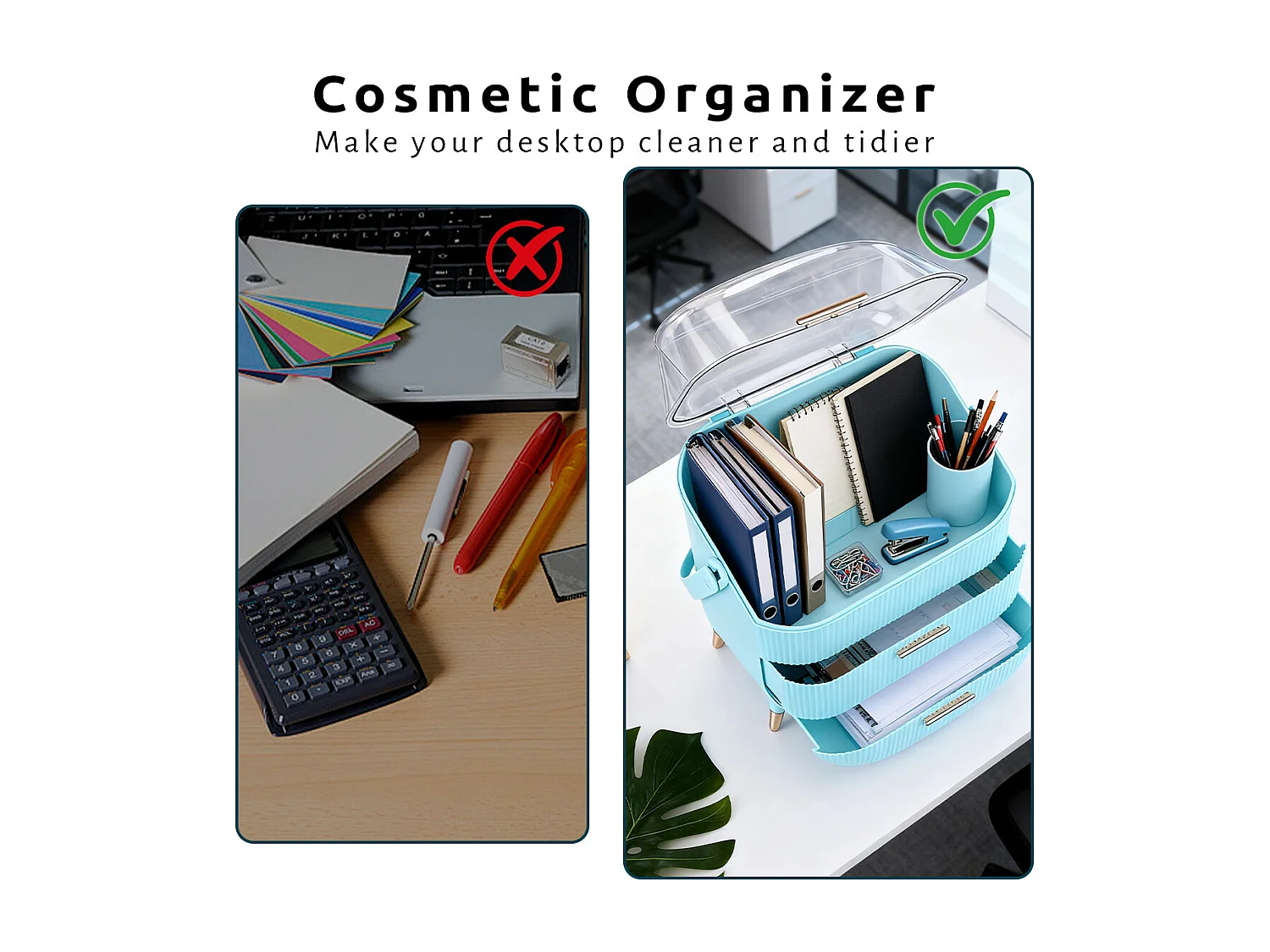 ZMH Boîte de rangement de bureau à tiroirs multiples boîte de rangement cosmétique bleu clair 29 x 19 x 38 cm