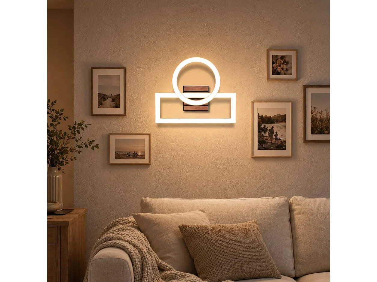 ZMH Plafonnier LED 14W Noir Design Anneau & Rectangulaire Effet Bois 3000K  D.34.5cm Pour Salon Chambre Cuisine Couloir
