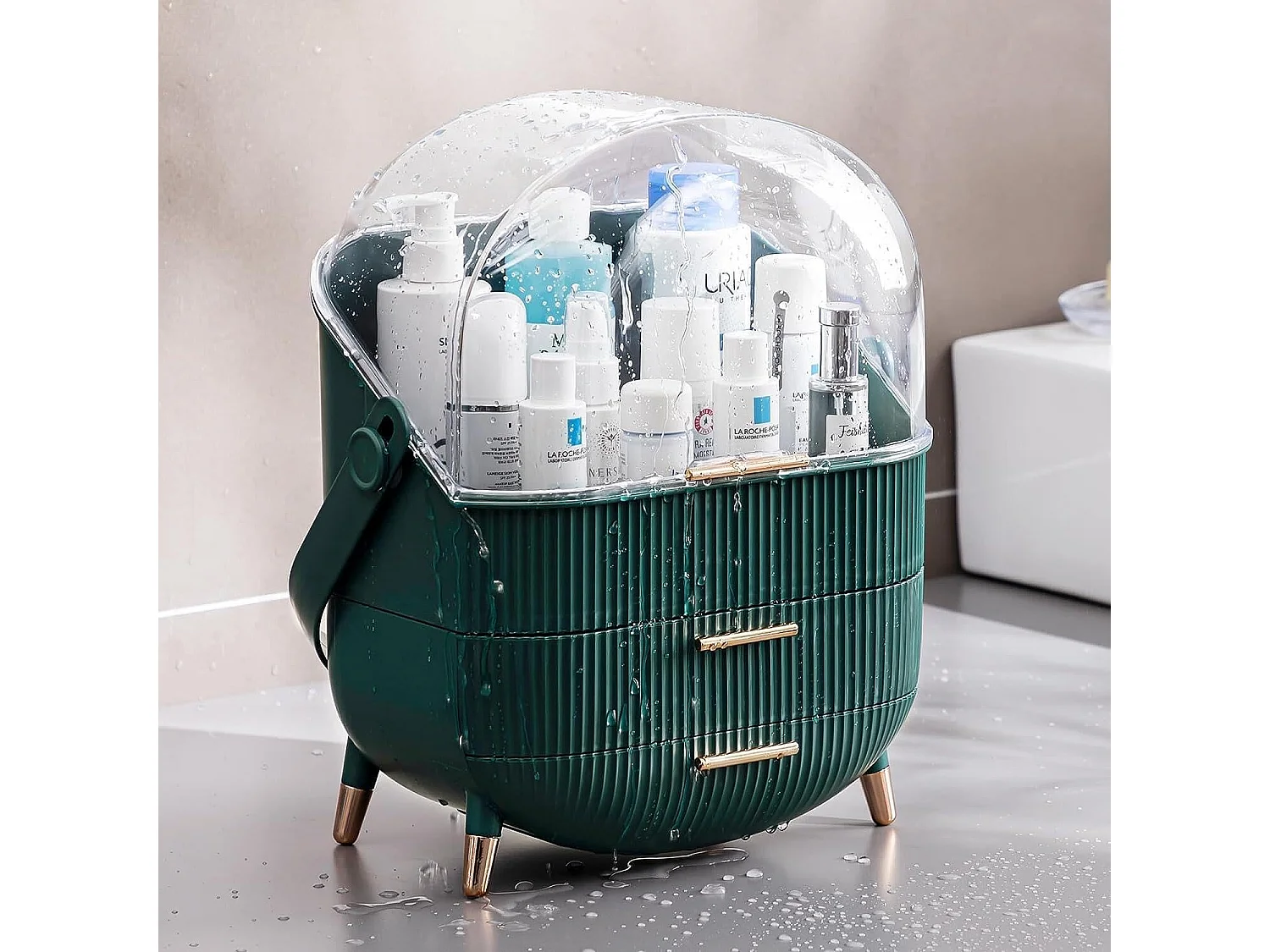 ZMH Boîte de rangement de bureau à tiroirs multiples boîte de rangement cosmétique vert foncé 25 x 18,5 x 37 cm