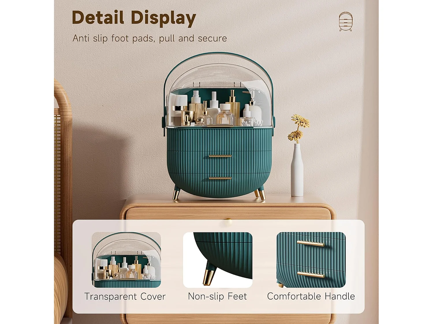 ZMH Boîte de rangement de bureau à tiroirs multiples boîte de rangement cosmétique vert foncé 25 x 18,5 x 37 cm
