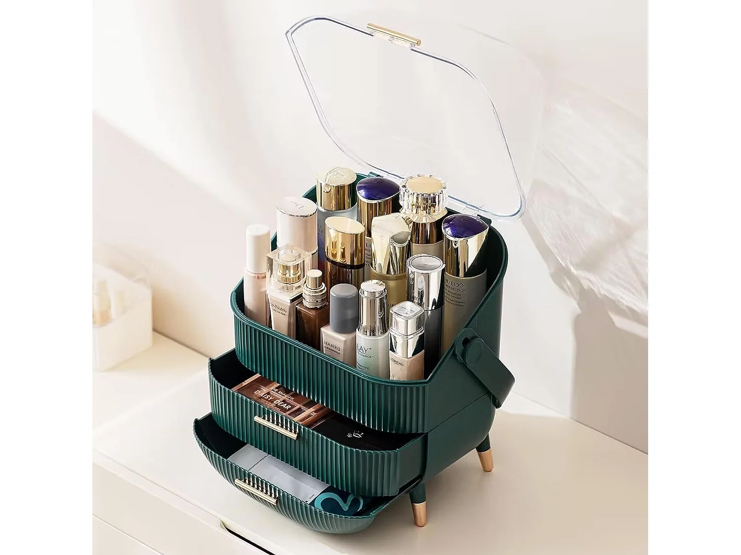 ZMH Boîte de rangement de bureau à tiroirs multiples boîte de rangement cosmétique vert foncé 25 x 18,5 x 37 cm