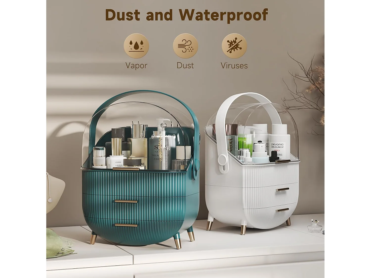 ZMH Boîte de rangement de bureau à tiroirs multiples boîte de rangement cosmétique vert foncé 25 x 18,5 x 37 cm