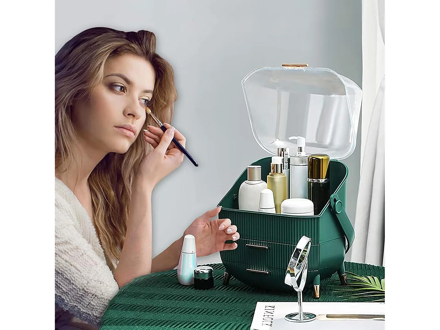 ZMH Boîte de rangement de bureau à tiroirs multiples boîte de rangement cosmétique vert foncé 25 x 18,5 x 37 cm